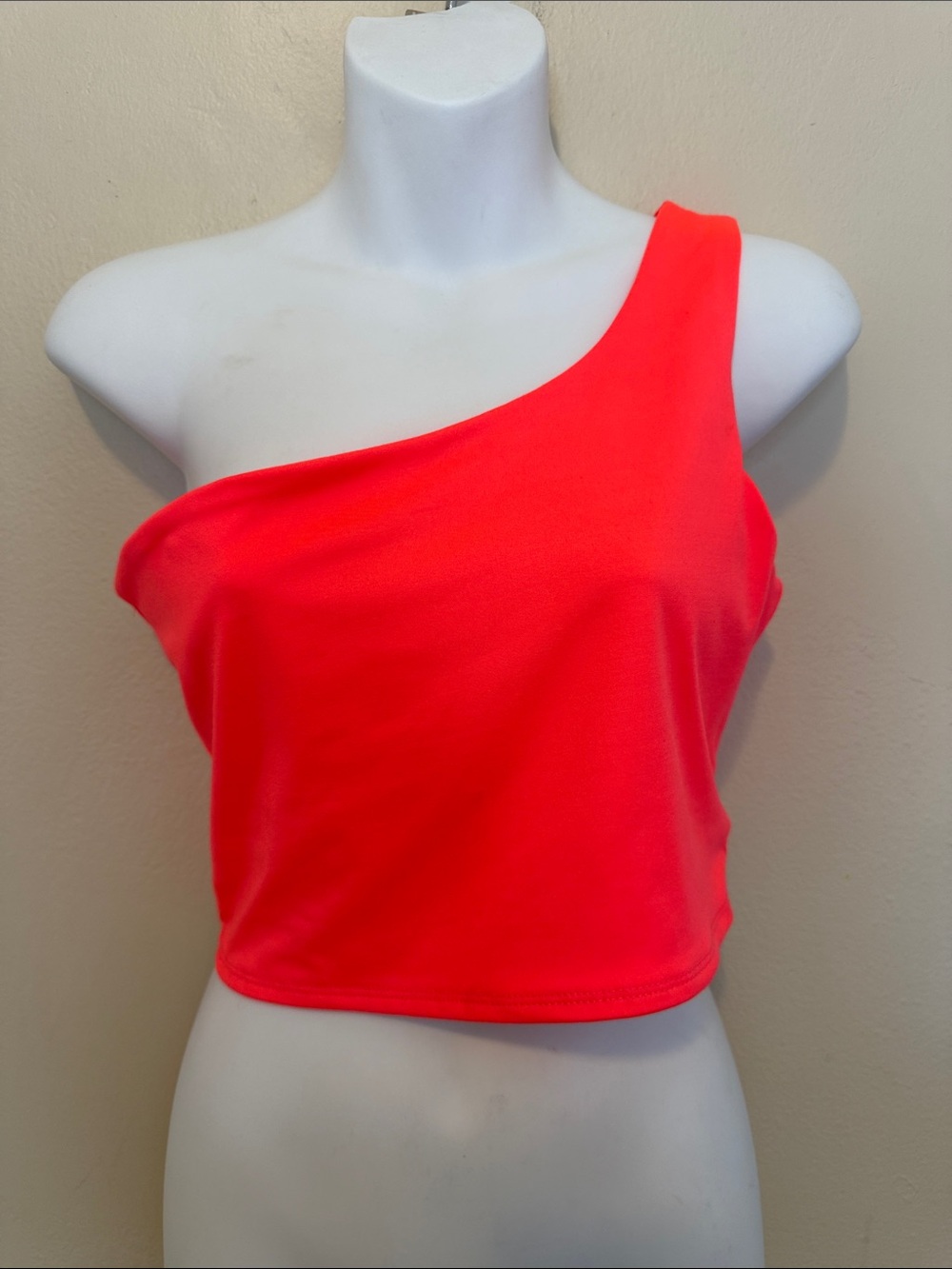 Dynamite One-Shoulder Neon Coral Crop Top
